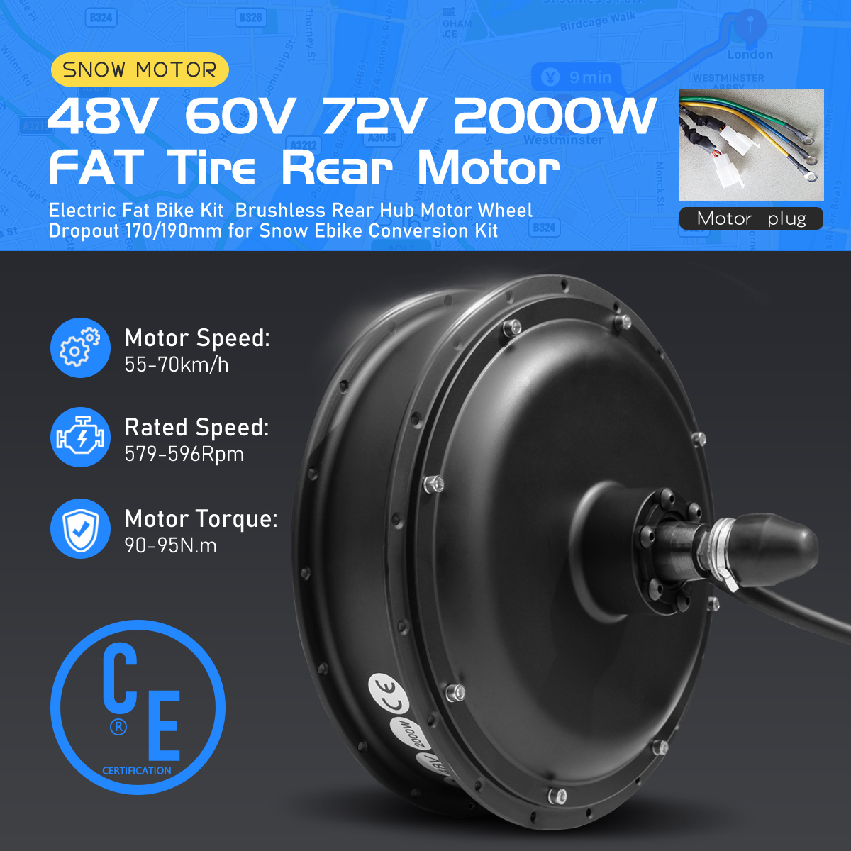 Fat Tire Ebike Conversion Kit 2000W - E-bike vetband naafmotor 48V 60V 72V